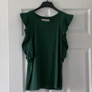 LOFT Dark Green Ruffle Sleeve Blouse